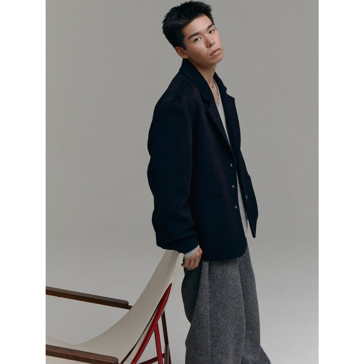 샌드 사운드(SAND SOUND) (UNISEX) 오버핏 저지 재킷  네이비