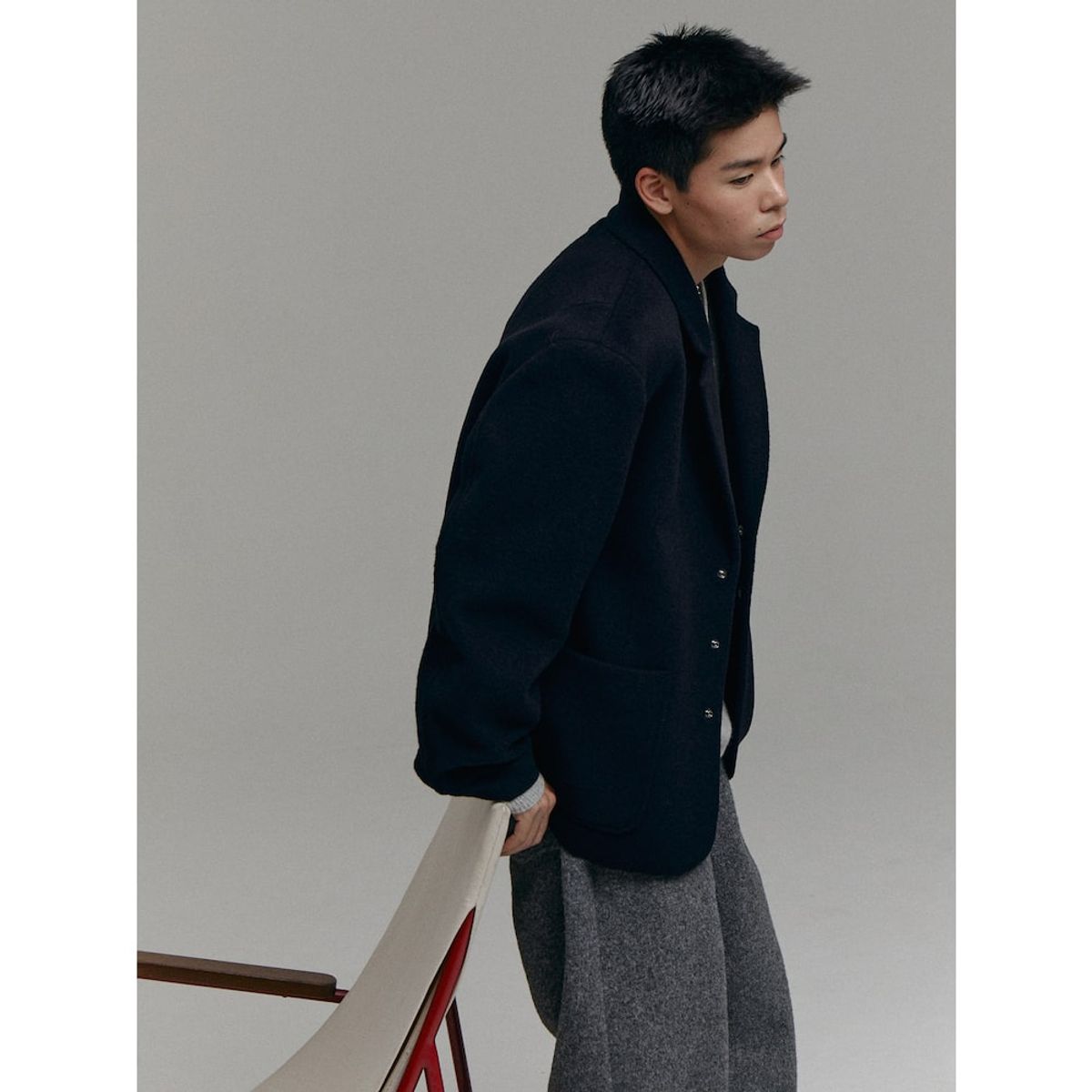 샌드 사운드(SAND SOUND) (UNISEX) 오버핏 저지 재킷  네이비