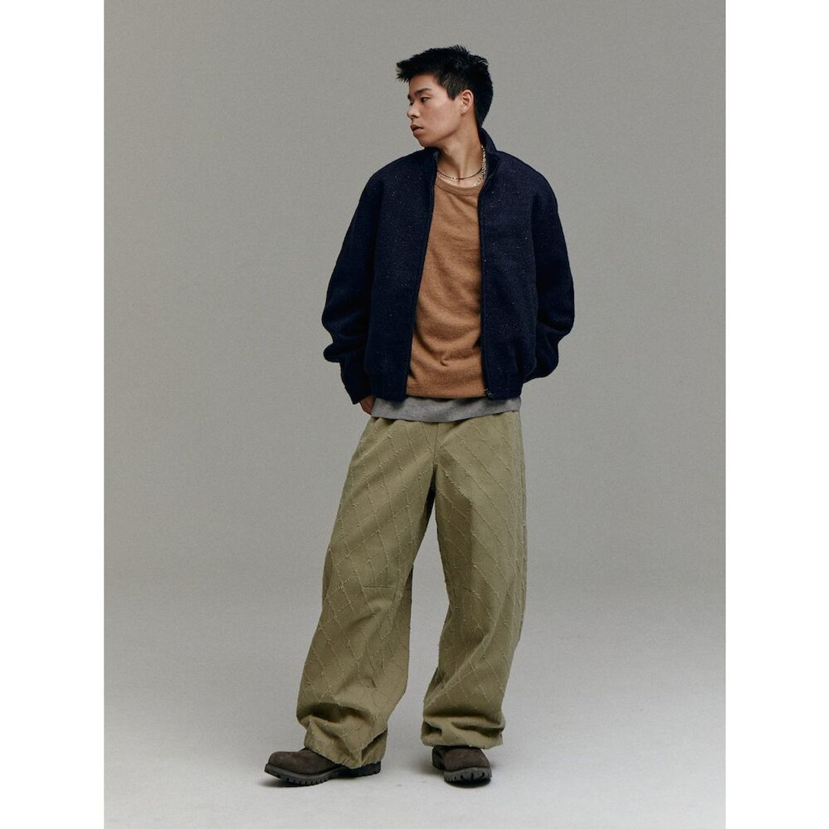 샌드 사운드(SAND SOUND) (UNISEX) 트위드 헤링턴 재킷  네이비