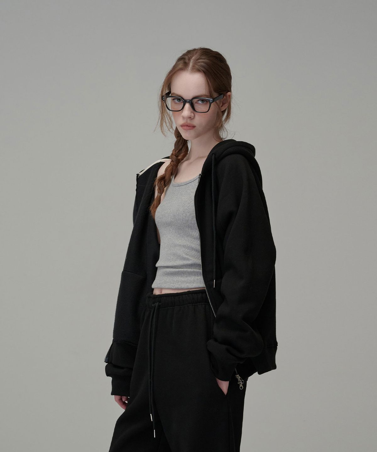우네(OONE) Soft Cotton Hoodie Zip-up_Black