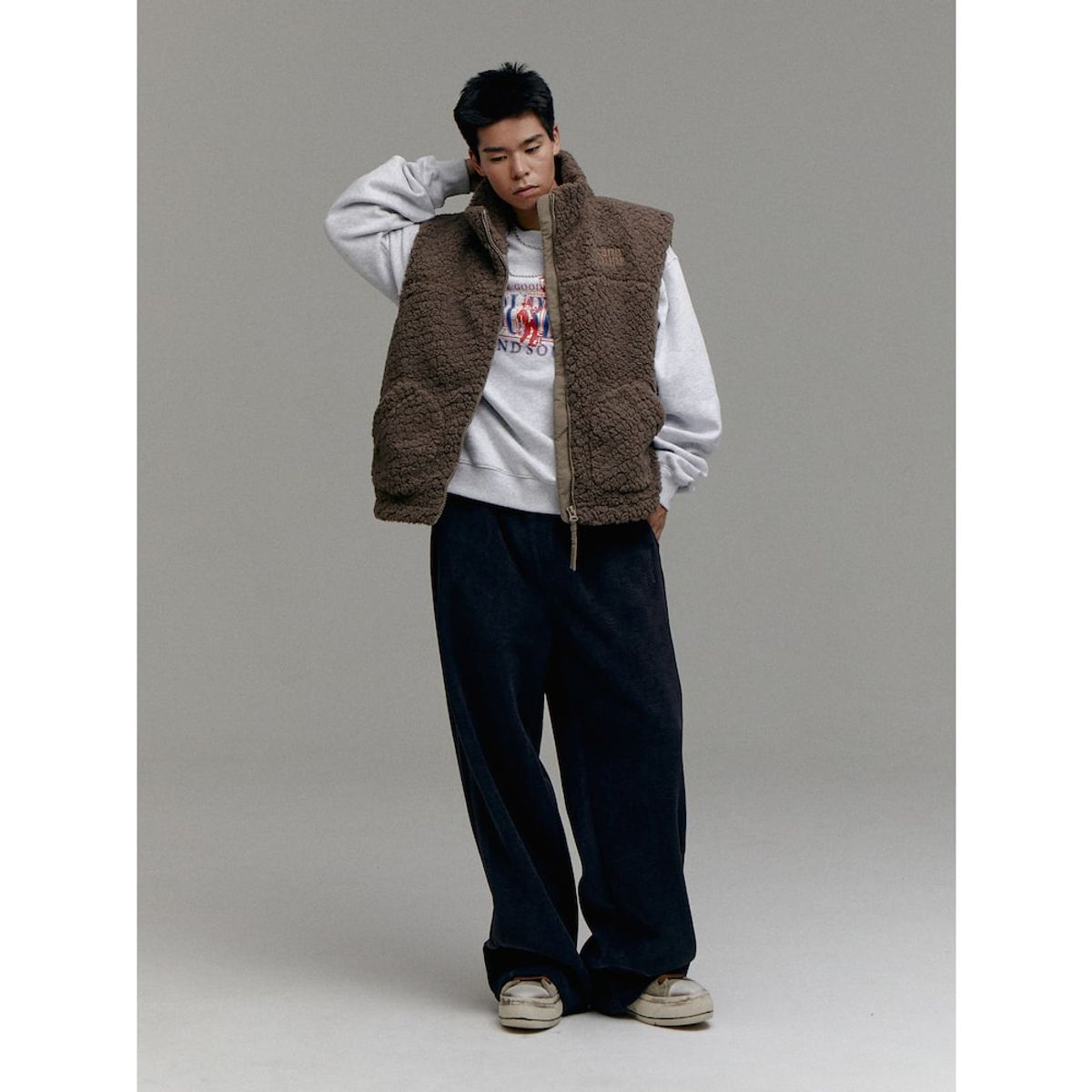 샌드 사운드(SAND SOUND) (UNISEX) 후리스 오버핏 베스트  브라운