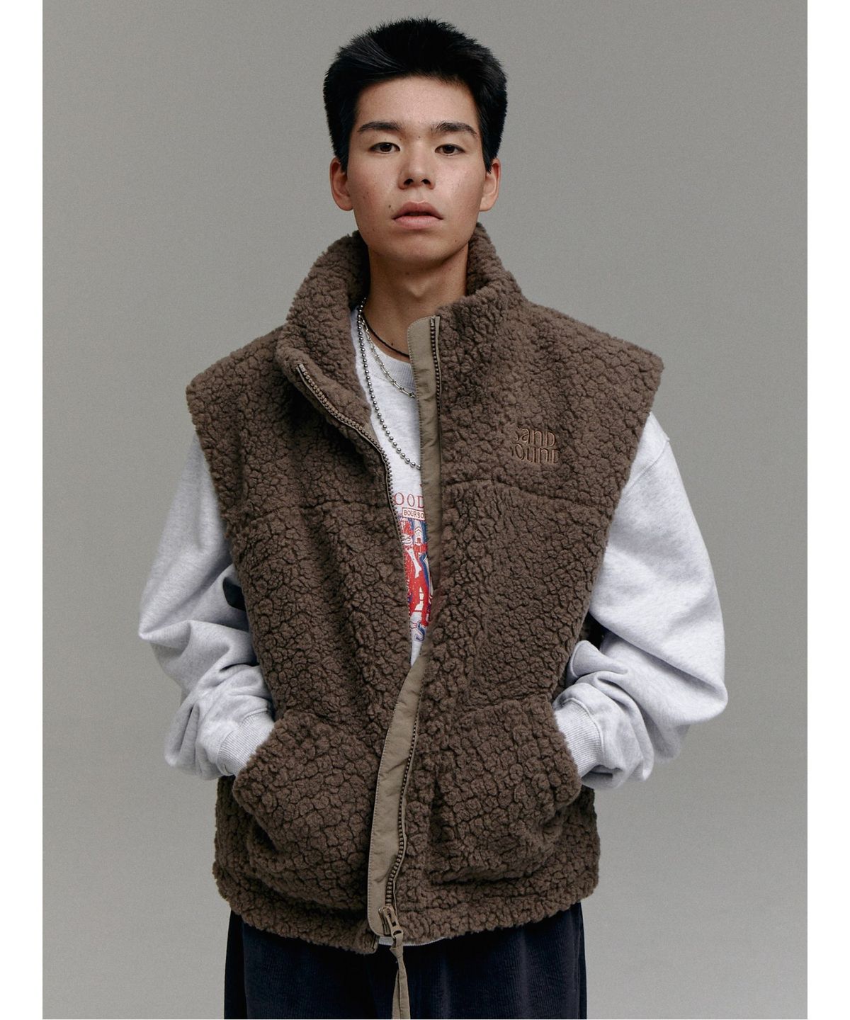 샌드 사운드(SAND SOUND) (UNISEX) 후리스 오버핏 베스트  브라운