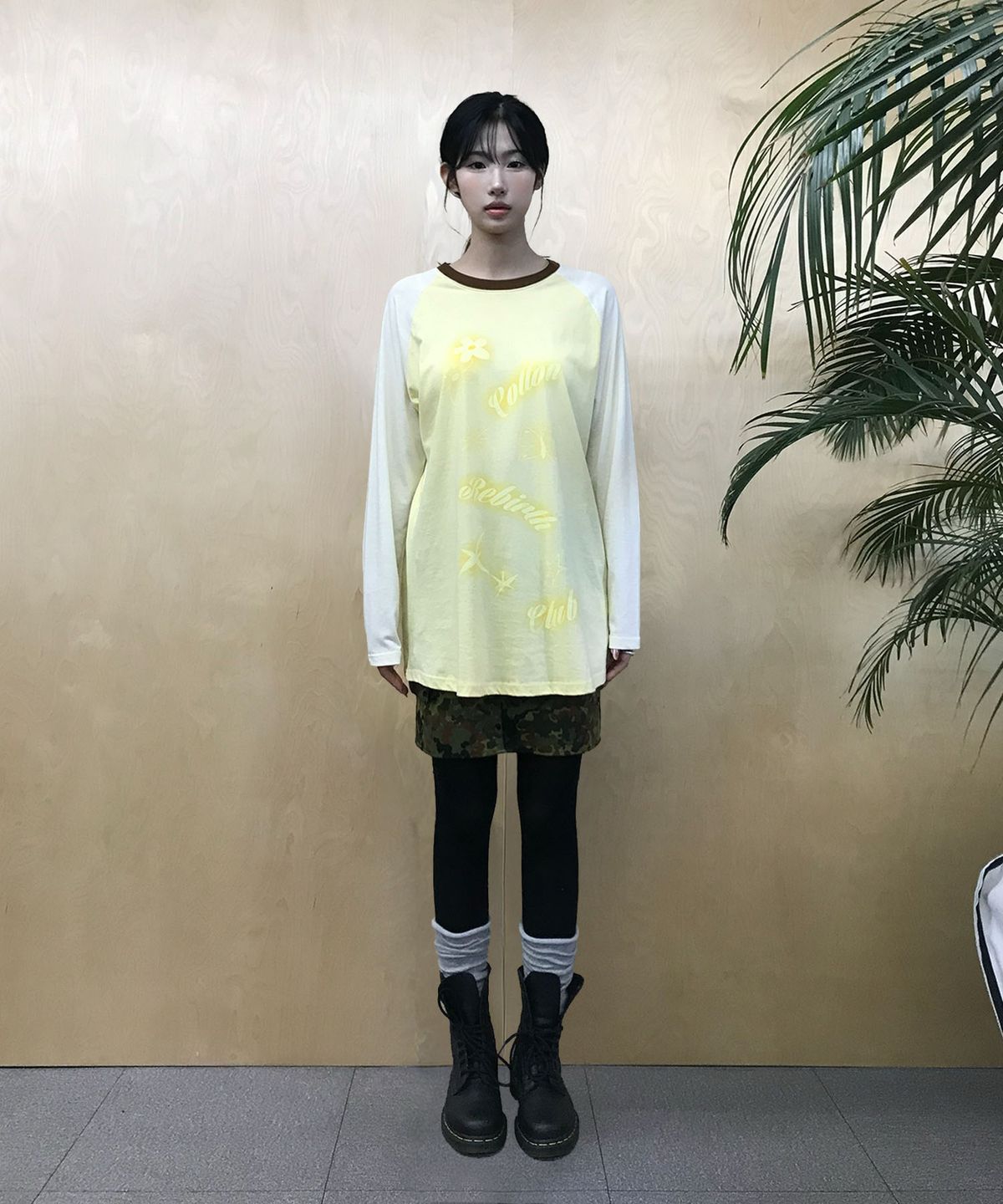 코튼리버스클럽(COTTONREBIRTHCLUB) 콘트라스트 래글런 티셔츠 (옐로우)