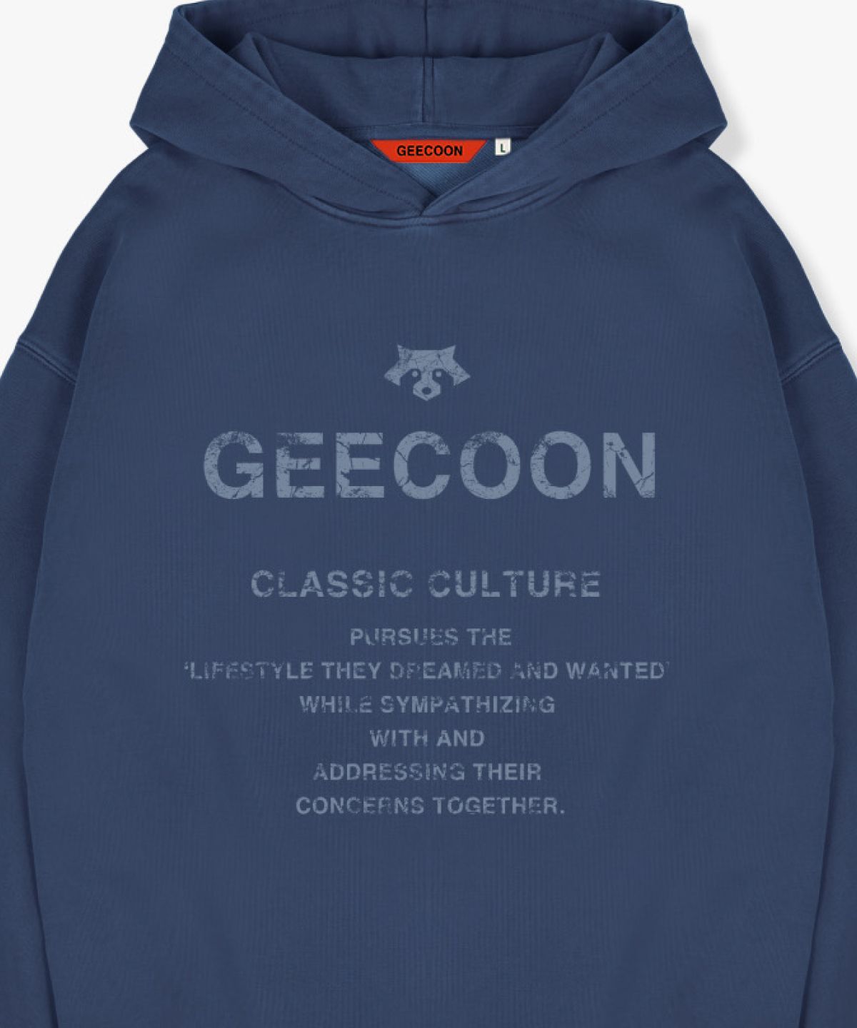 지쿤(GEECOON) 피그먼트 다잉 빈티지 레터링 후드 스웨트셔츠 GEE257-105 블루