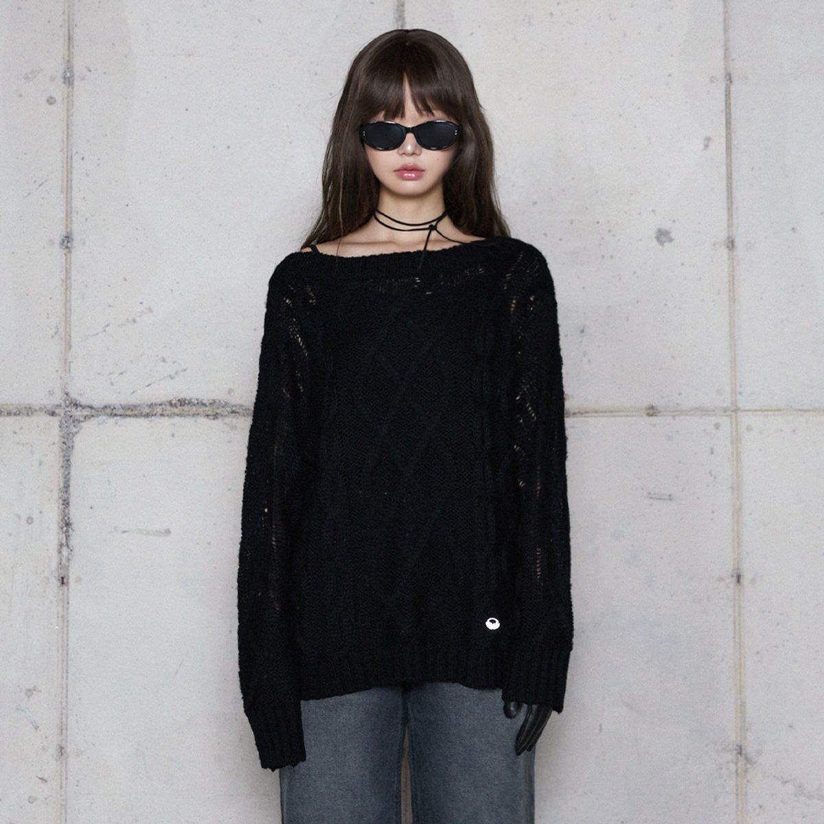 라라폭스(LALAFOX) BOAT NECK CABLE KNIT BLACK 케이블 니트 BR4KL004