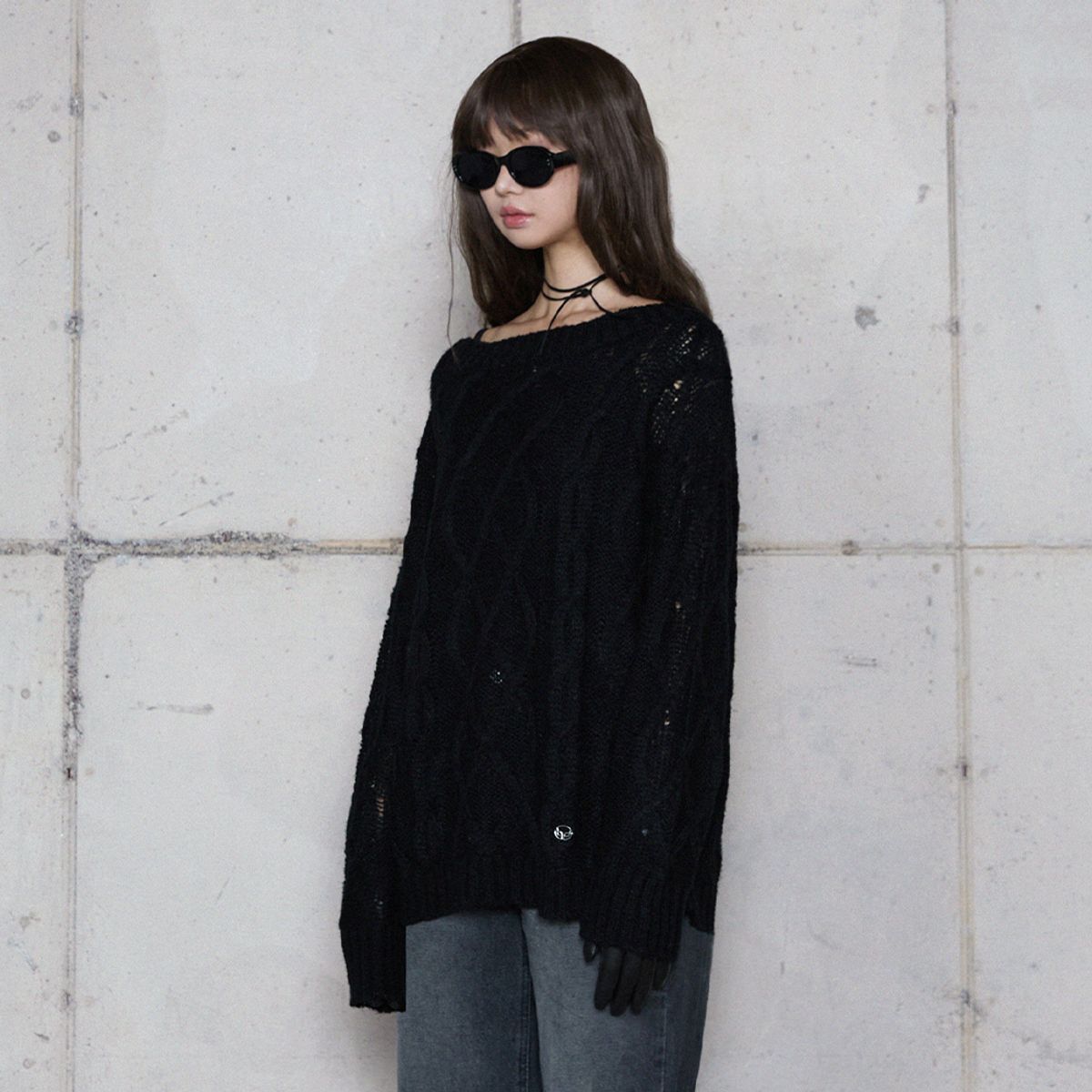 라라폭스(LALAFOX) BOAT NECK CABLE KNIT BLACK 케이블 니트 BR4KL004