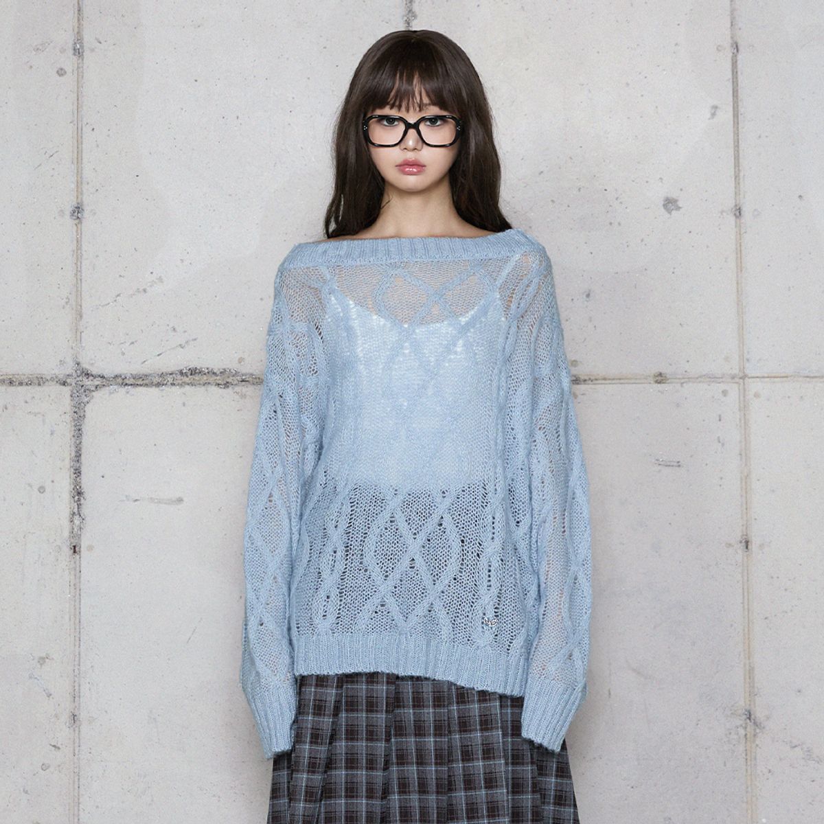 라라폭스(LALAFOX) BOAT NECK CABLE KNIT SKY BLUE 케이블 니트 BR4KL003