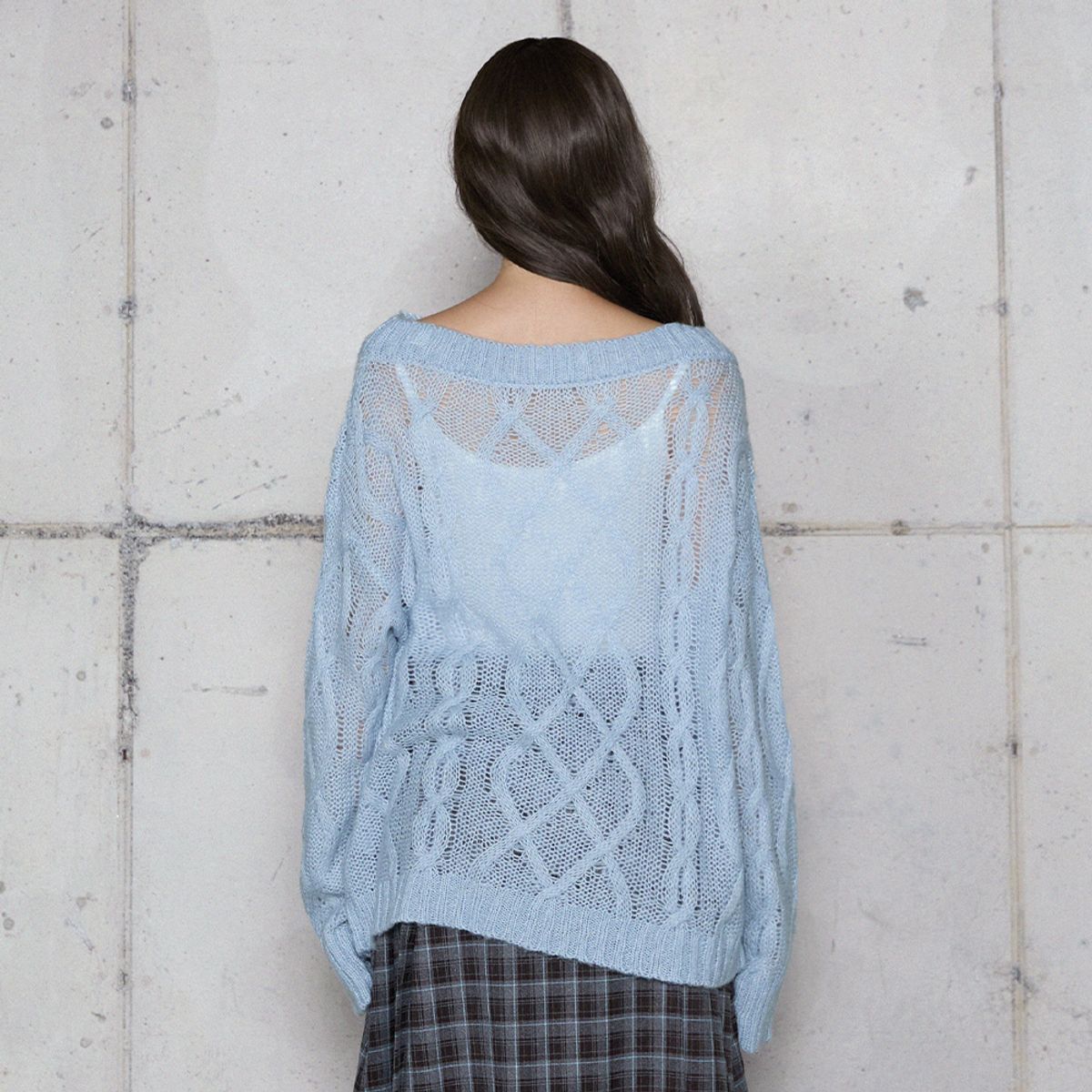 라라폭스(LALAFOX) BOAT NECK CABLE KNIT SKY BLUE 케이블 니트 BR4KL003