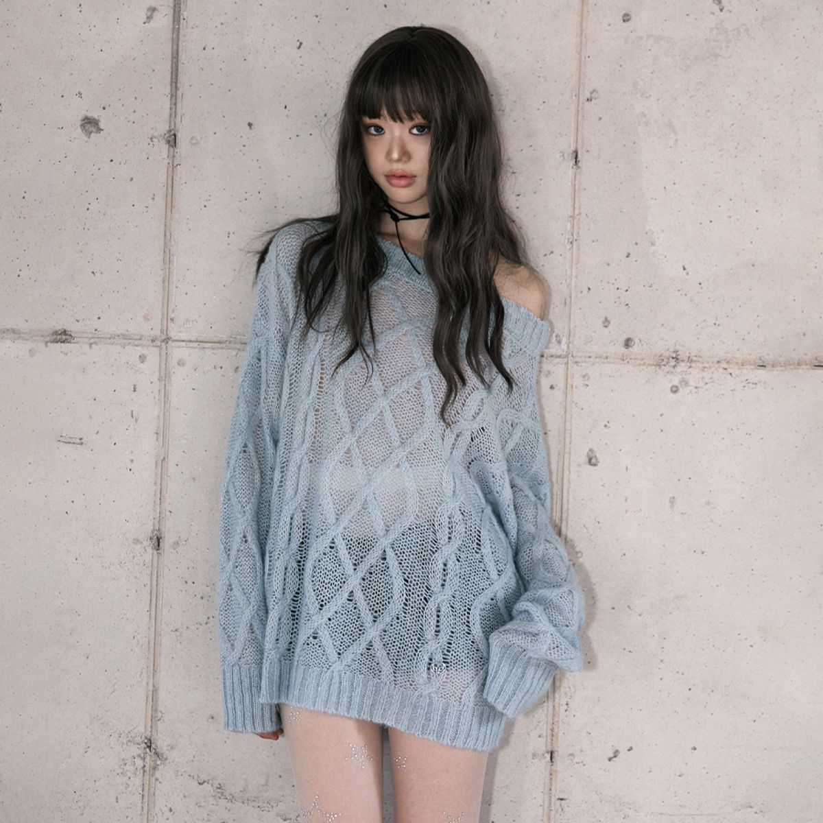 라라폭스(LALAFOX) BOAT NECK CABLE KNIT SKY BLUE 케이블 니트 BR4KL003