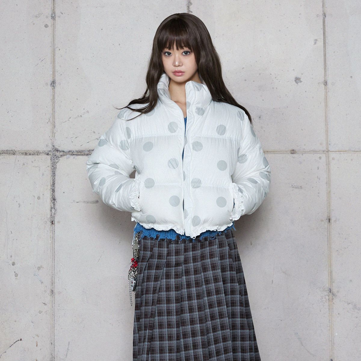 라라폭스(LALAFOX) DOT CROPPED DOWN JACKET WHITE 다운 자켓 BR4NZ001