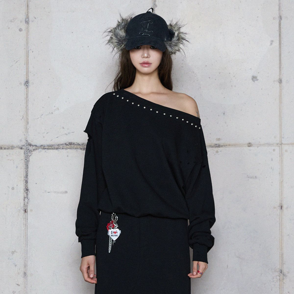 라라폭스(LALAFOX) DENIM FUR EARFLAP CAP BLACK 캡 BR4AH003