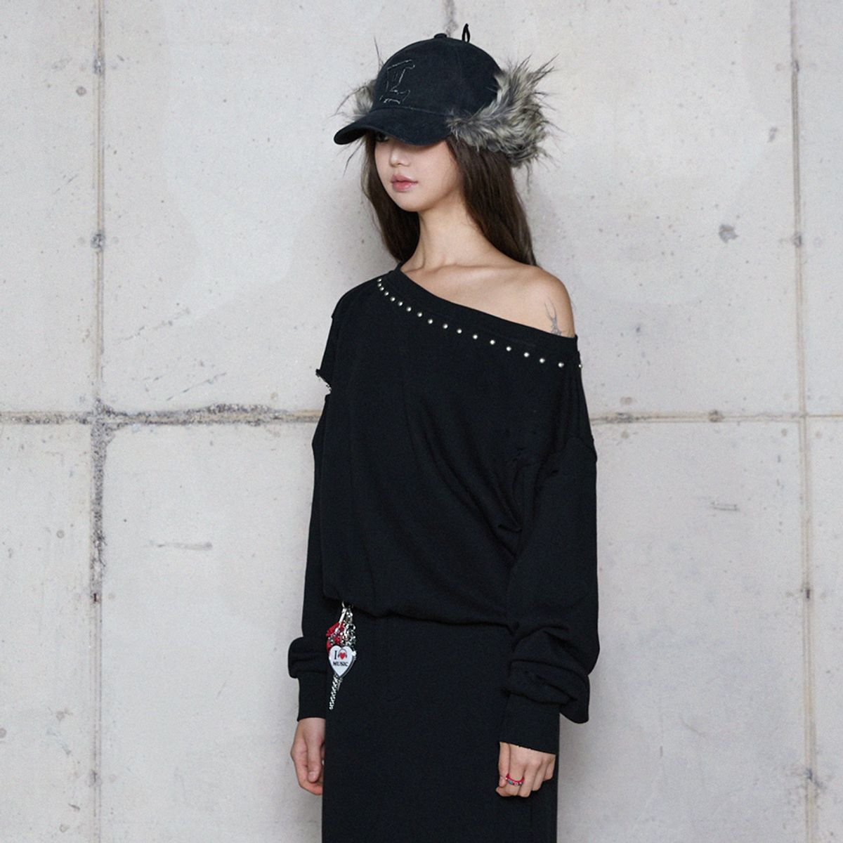 라라폭스(LALAFOX) DENIM FUR EARFLAP CAP BLACK 캡 BR4AH003