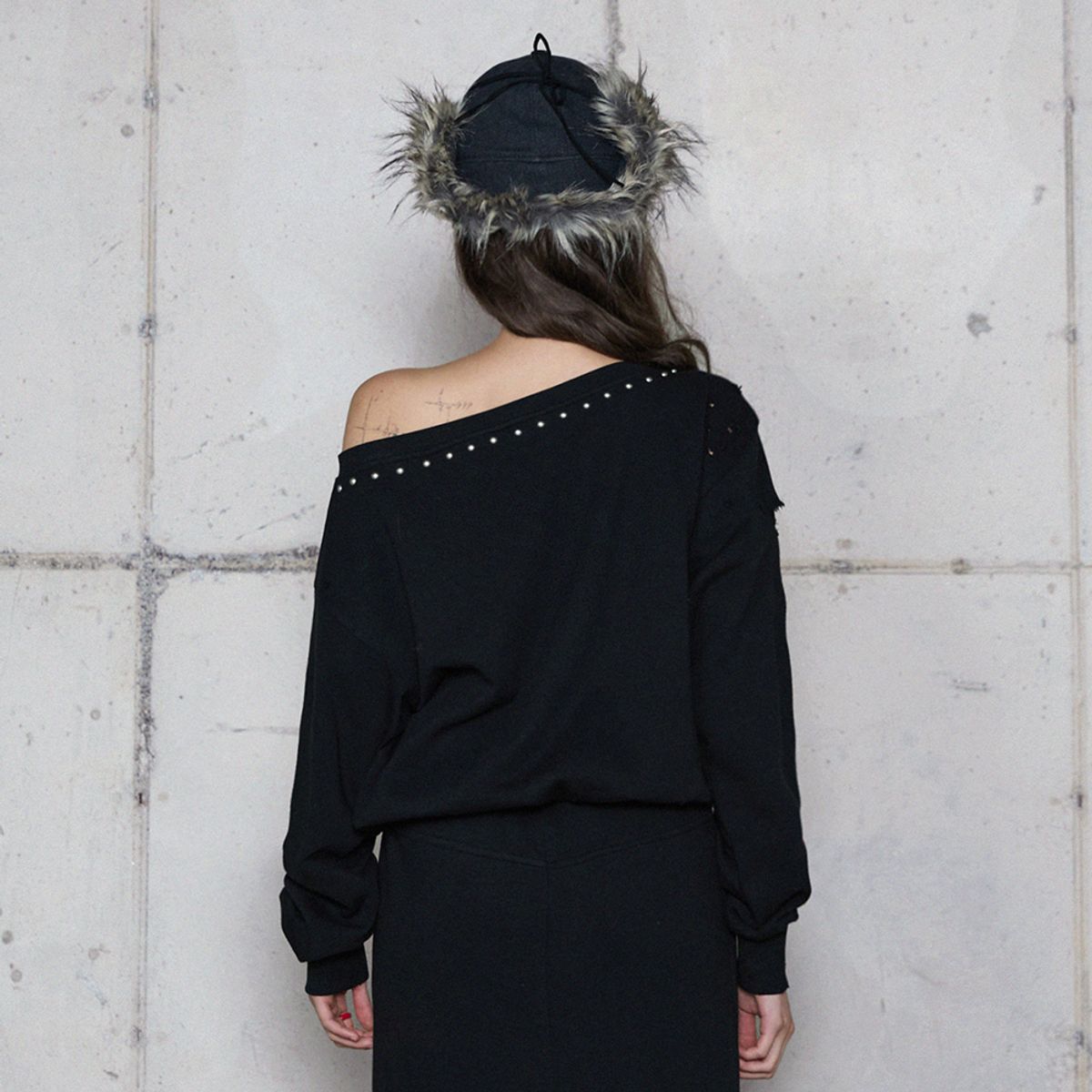 라라폭스(LALAFOX) DENIM FUR EARFLAP CAP BLACK 캡 BR4AH003