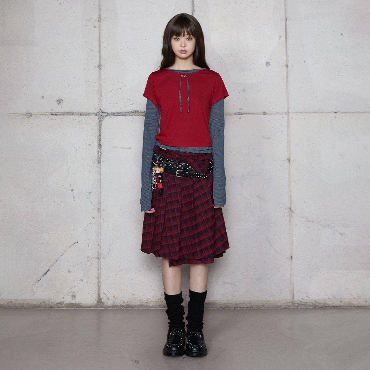 라라폭스(LALAFOX) CHECK WRAP SKIRT RED 체크스커트 BR4WS002