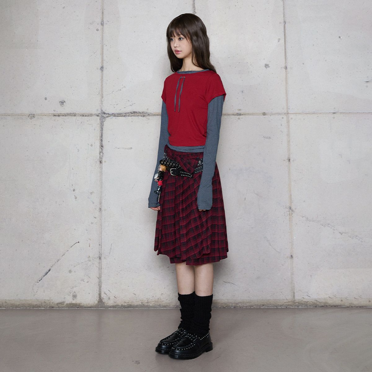라라폭스(LALAFOX) CHECK WRAP SKIRT RED 체크스커트 BR4WS002