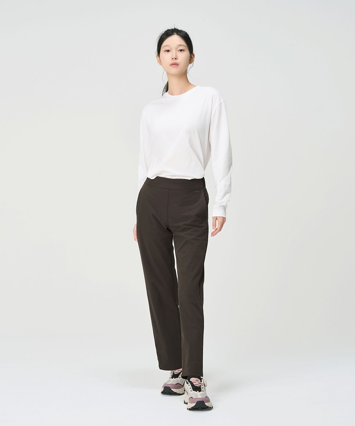 밸롭(BALLOP) 여성 무지 좋은 베이직 팬츠 다크베이지
