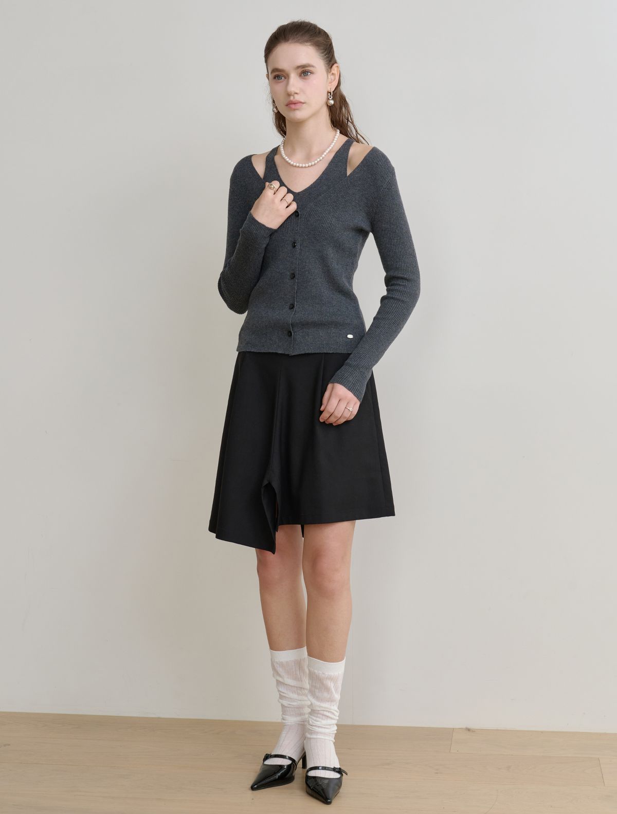 르이엘(LE YIEL) A-Line Skirt Pants_Black 에이라인 스커트 팬츠_블랙