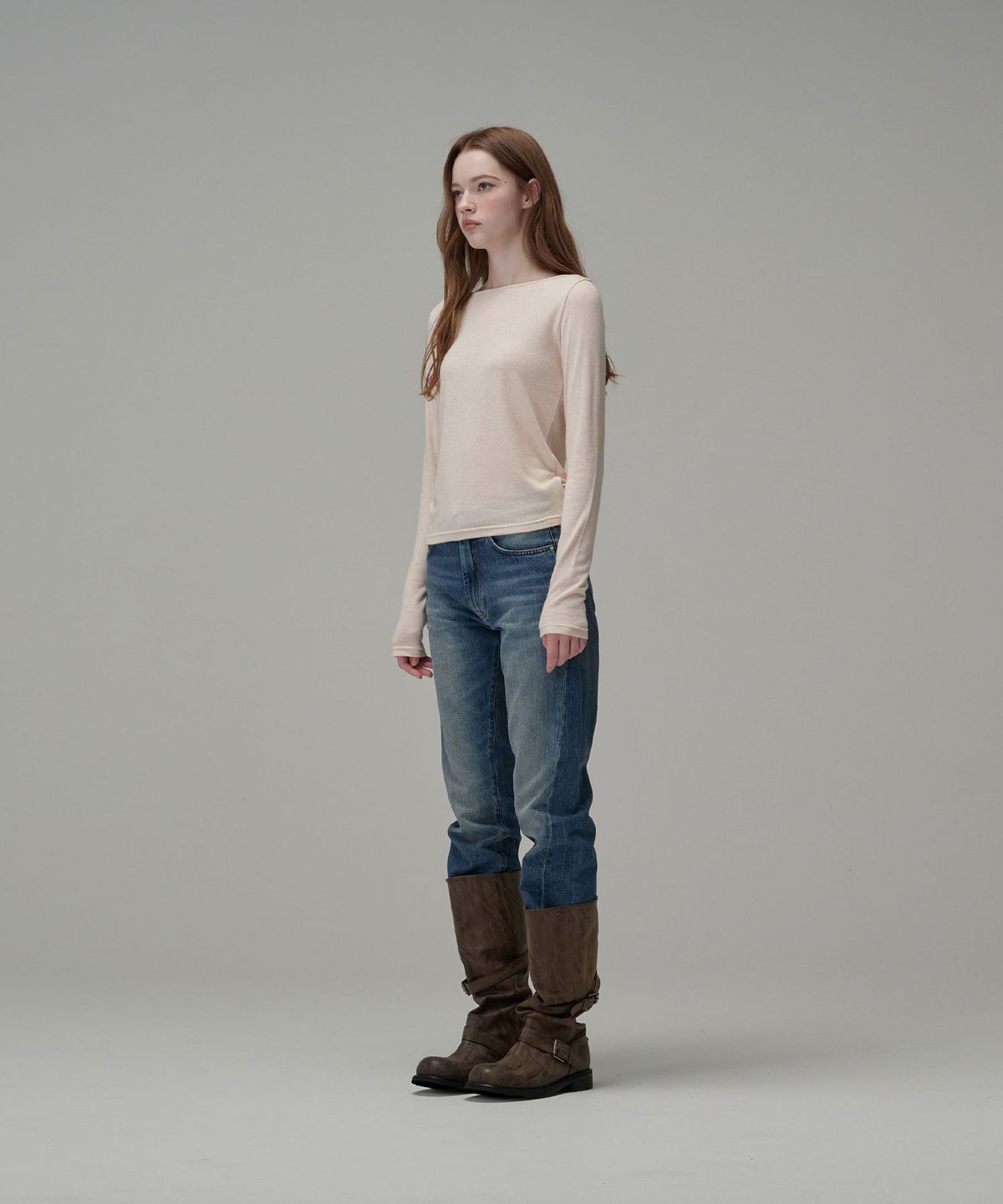 우네(OONE) Everyday Soft Boat-neck Top_Beige