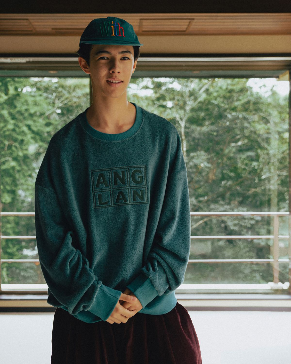 앵글런(ANGLAN) Terry Embroidered Pullover - Blue Green