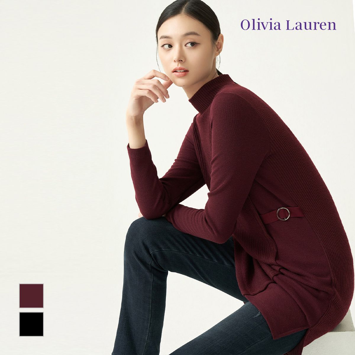 올리비아로렌(OLIVIALAUREN) 반넥 골지 롱 티셔츠_VOCALXW9331