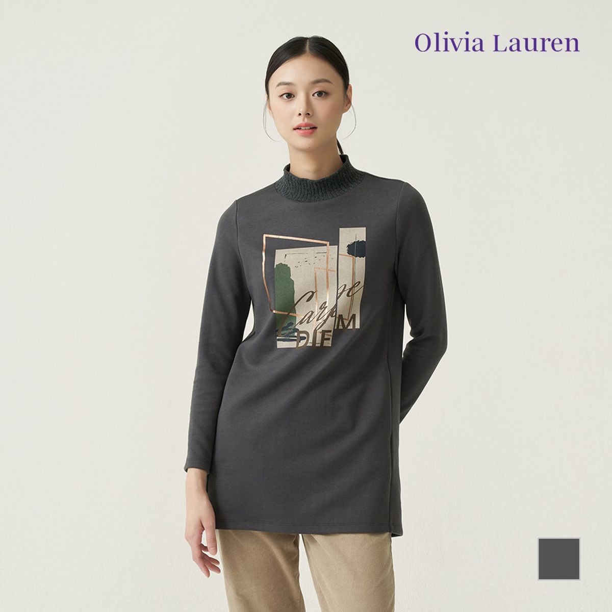 올리비아로렌(OLIVIALAUREN) 반넥 프린트 티셔츠_VOCALXWA236