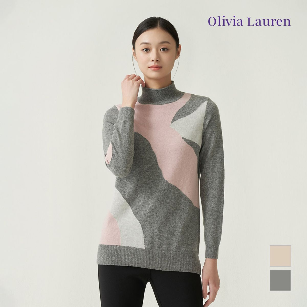 올리비아로렌(OLIVIALAUREN) 배색 블럭 인타샤 풀오버_VOCBLXWA221