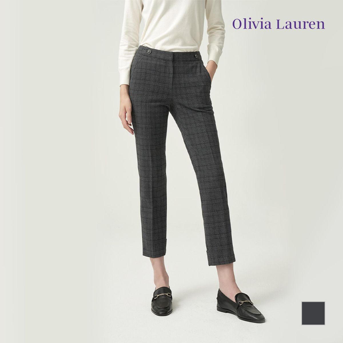 올리비아로렌(OLIVIALAUREN) 체크 일자 팬츠_VOCDLXW9391