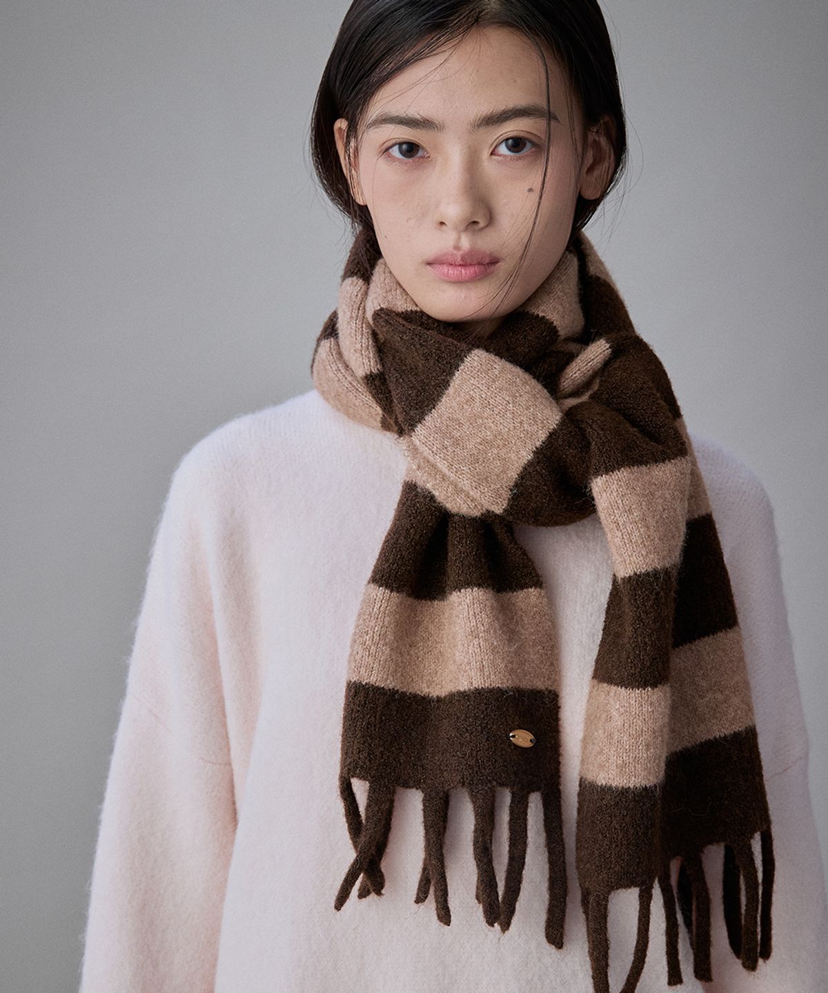 코케트(COQUET) Heritage Stripe Wool Muffler Cocoa Brown