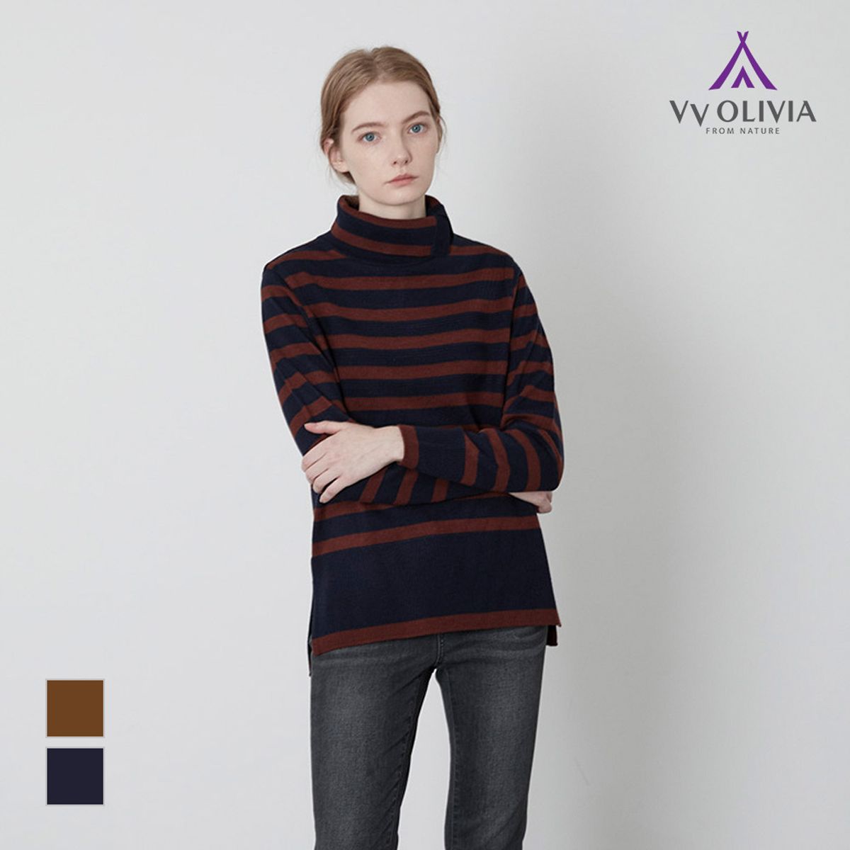 비비올리비아(VVOLIVIA) 스트라이프 터틀넥_VVCBLYW9471