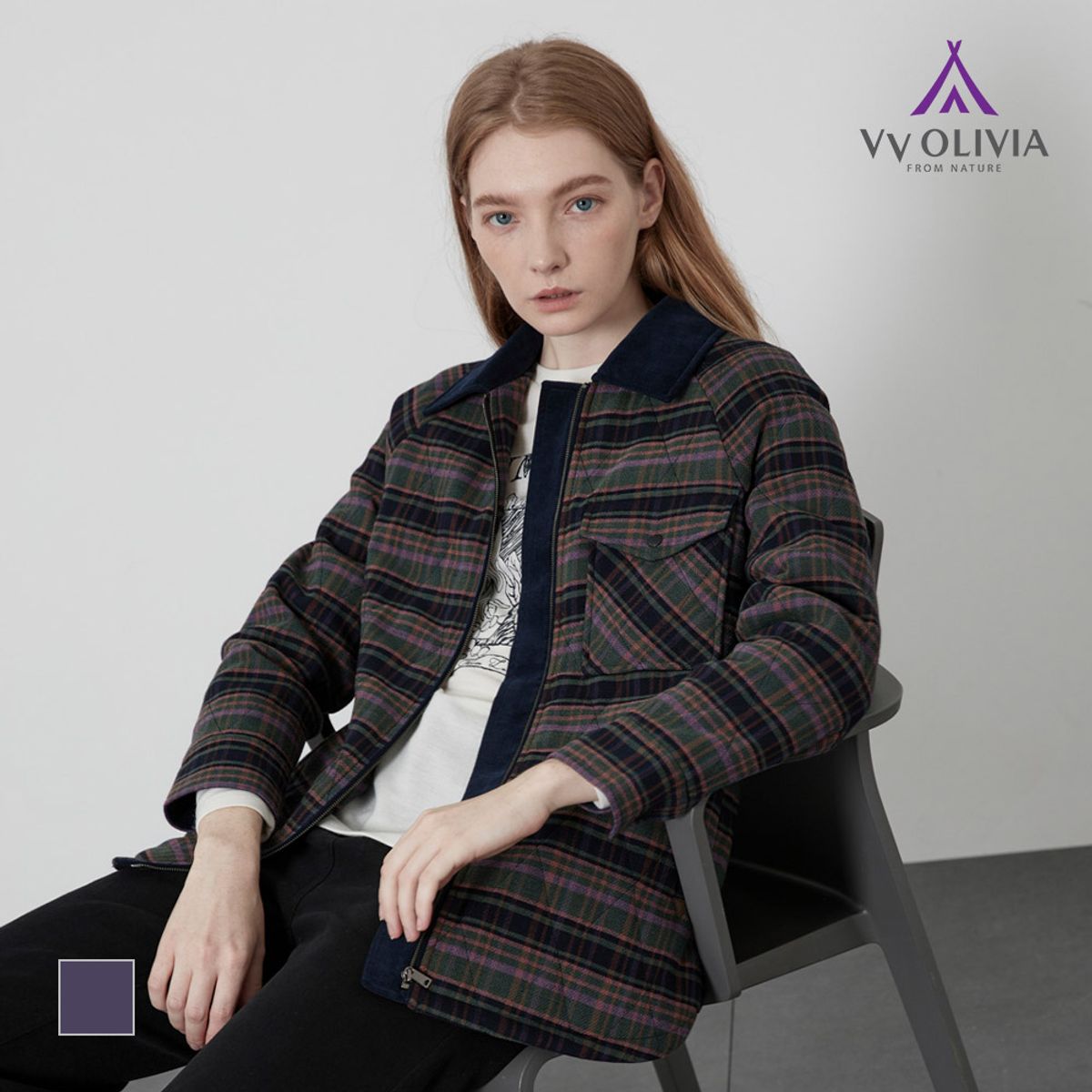 비비올리비아(VVOLIVIA) 코듀로이 배색 블라우스_VVBNLYW9271