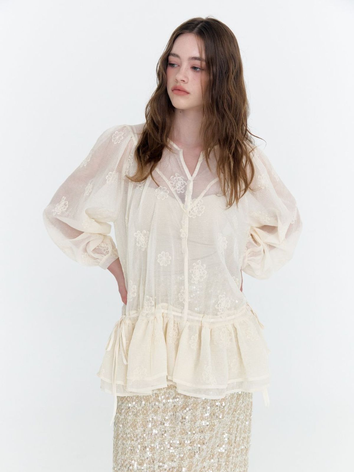 패브릭서울(FABRICSEOUL) monet organza frill string blouse