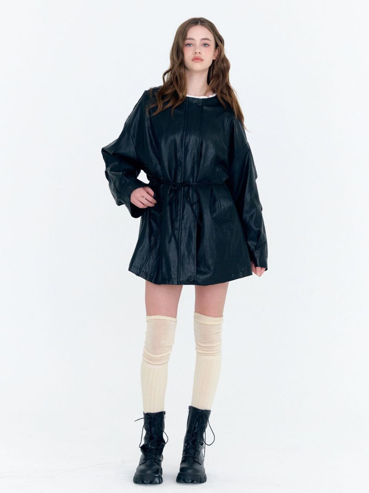 패브릭서울(FABRICSEOUL) faux leather string overfit jacket