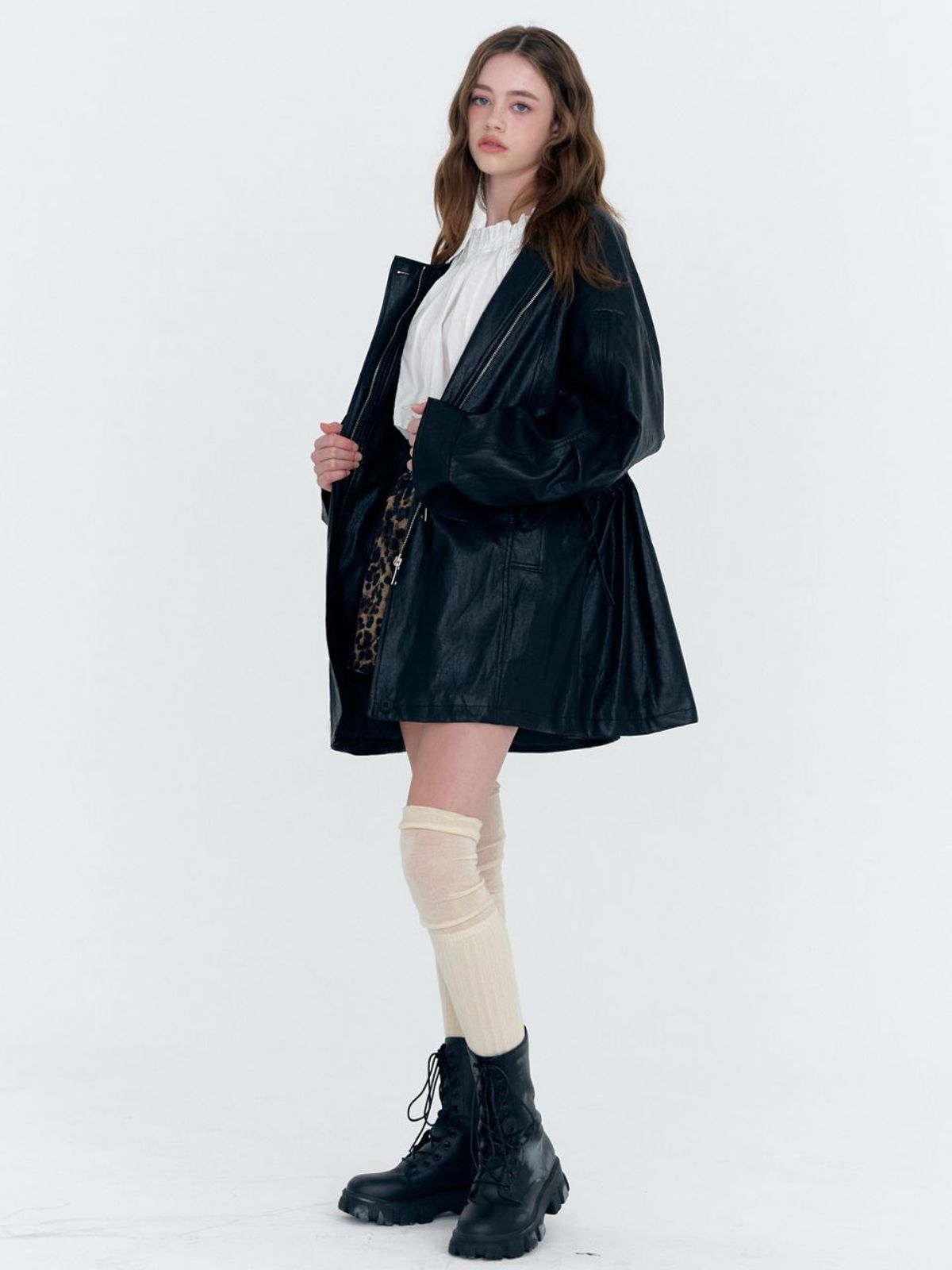 패브릭서울(FABRICSEOUL) faux leather string overfit jacket