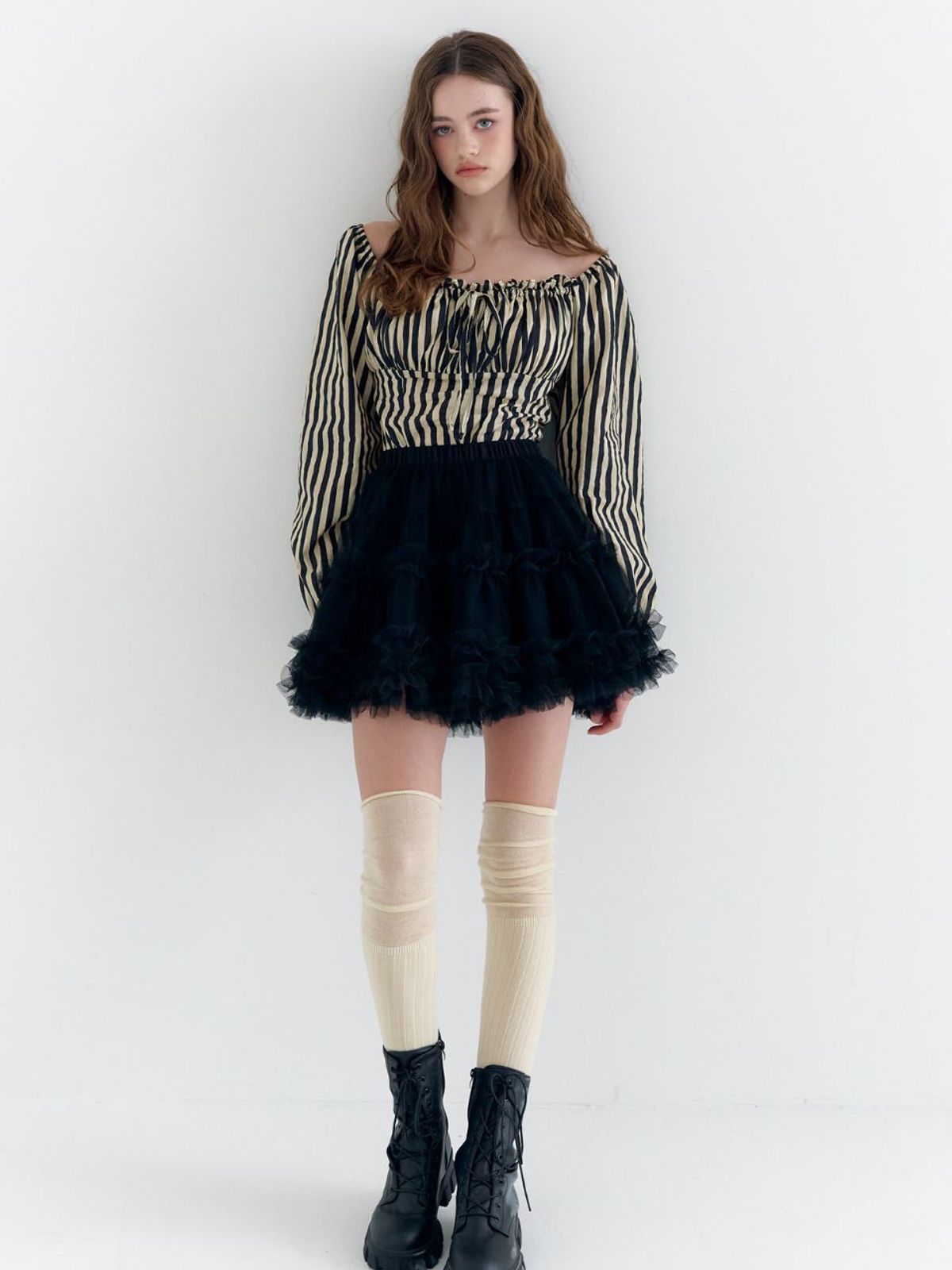 패브릭서울(FABRICSEOUL) stripe puff shirring blouse