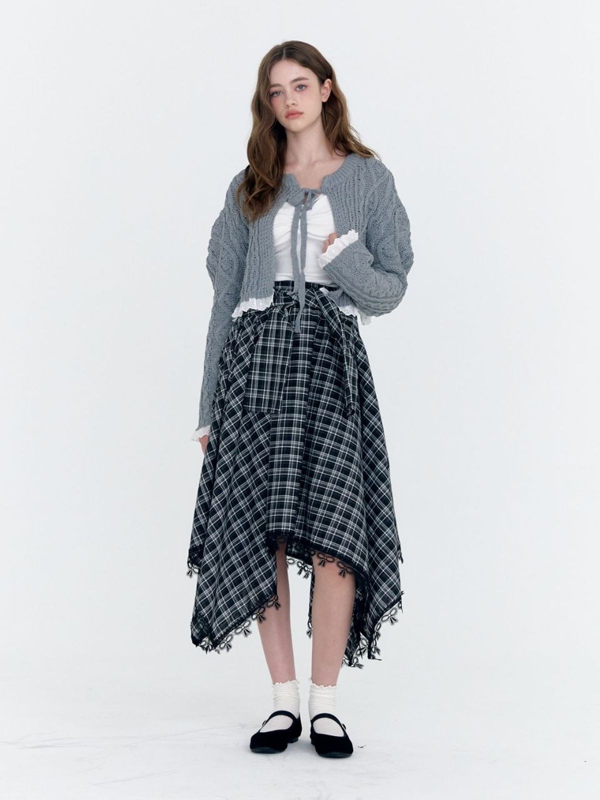 패브릭서울(FABRICSEOUL) lace check waist band skirt