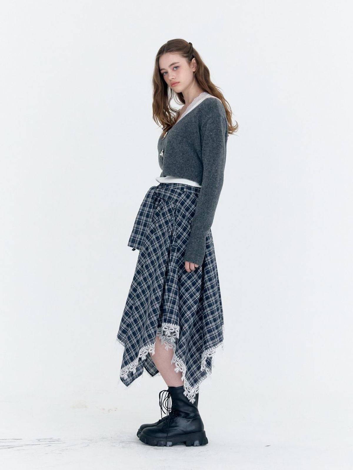 패브릭서울(FABRICSEOUL) lace check waist band skirt