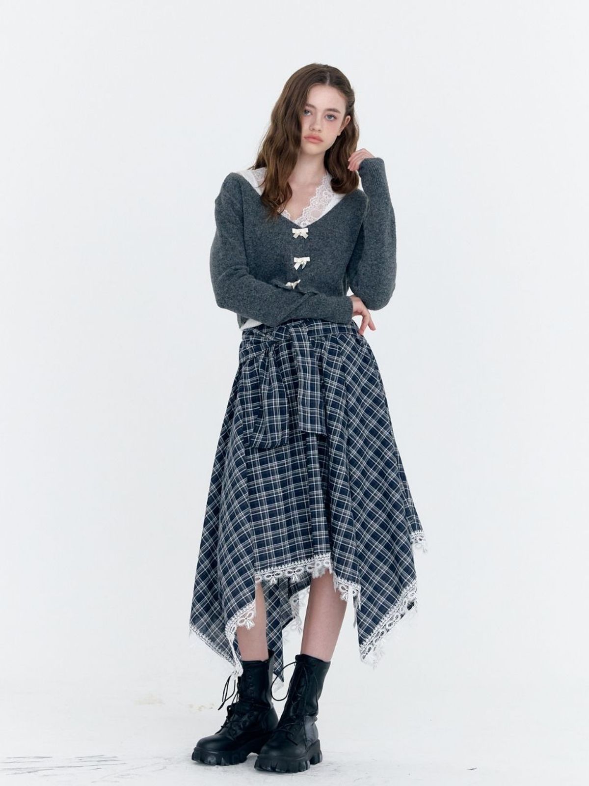 패브릭서울(FABRICSEOUL) lace check waist band skirt