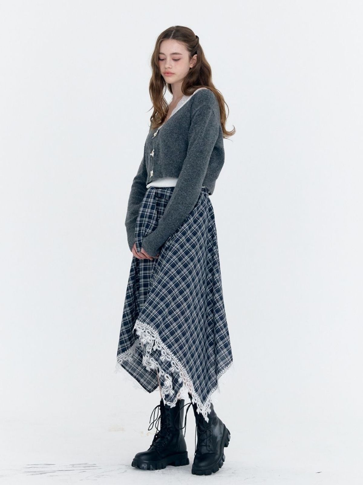 패브릭서울(FABRICSEOUL) lace check waist band skirt