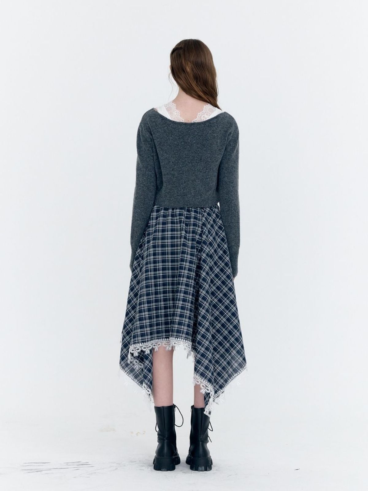 패브릭서울(FABRICSEOUL) lace check waist band skirt