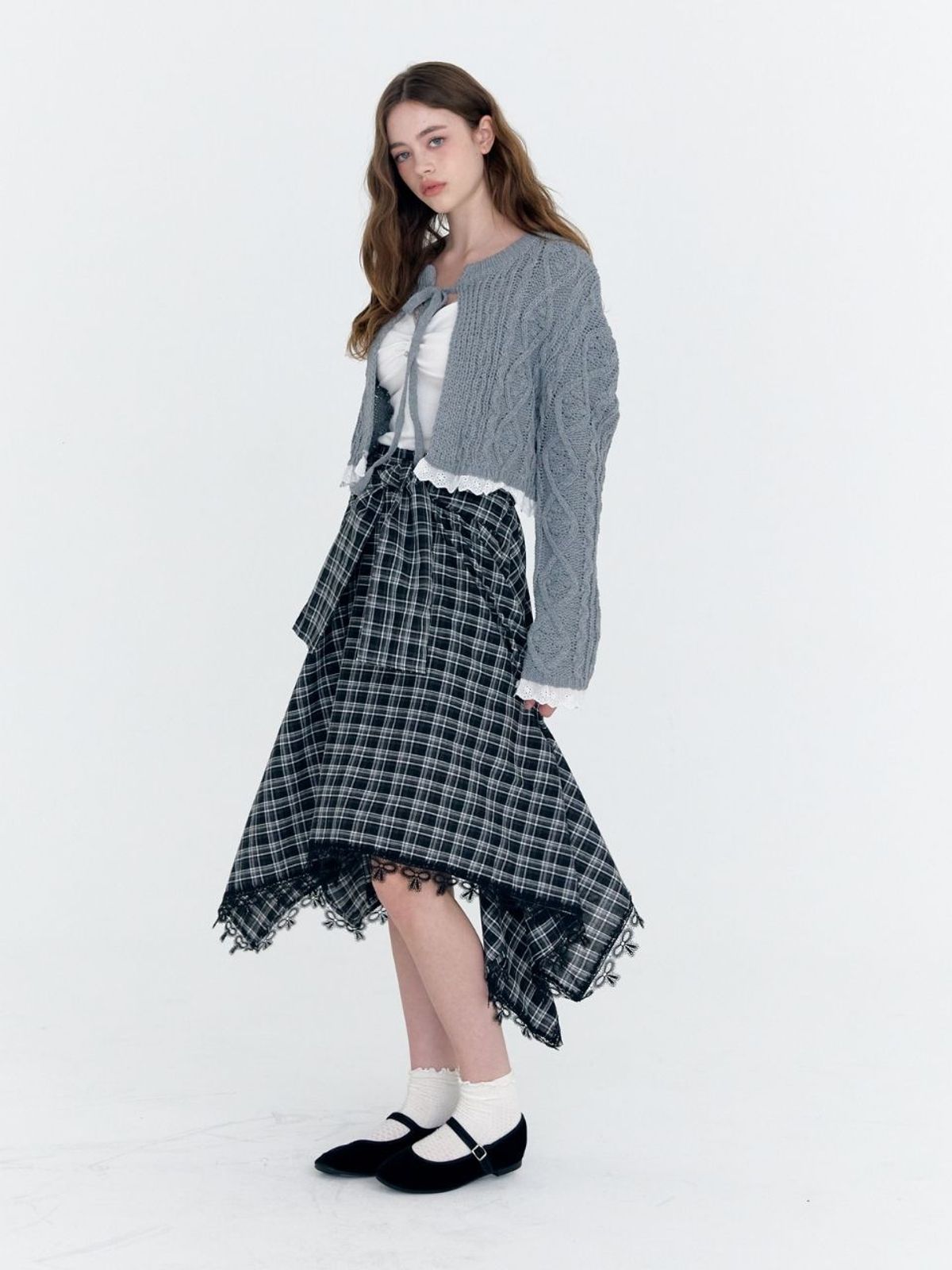 패브릭서울(FABRICSEOUL) lace check waist band skirt