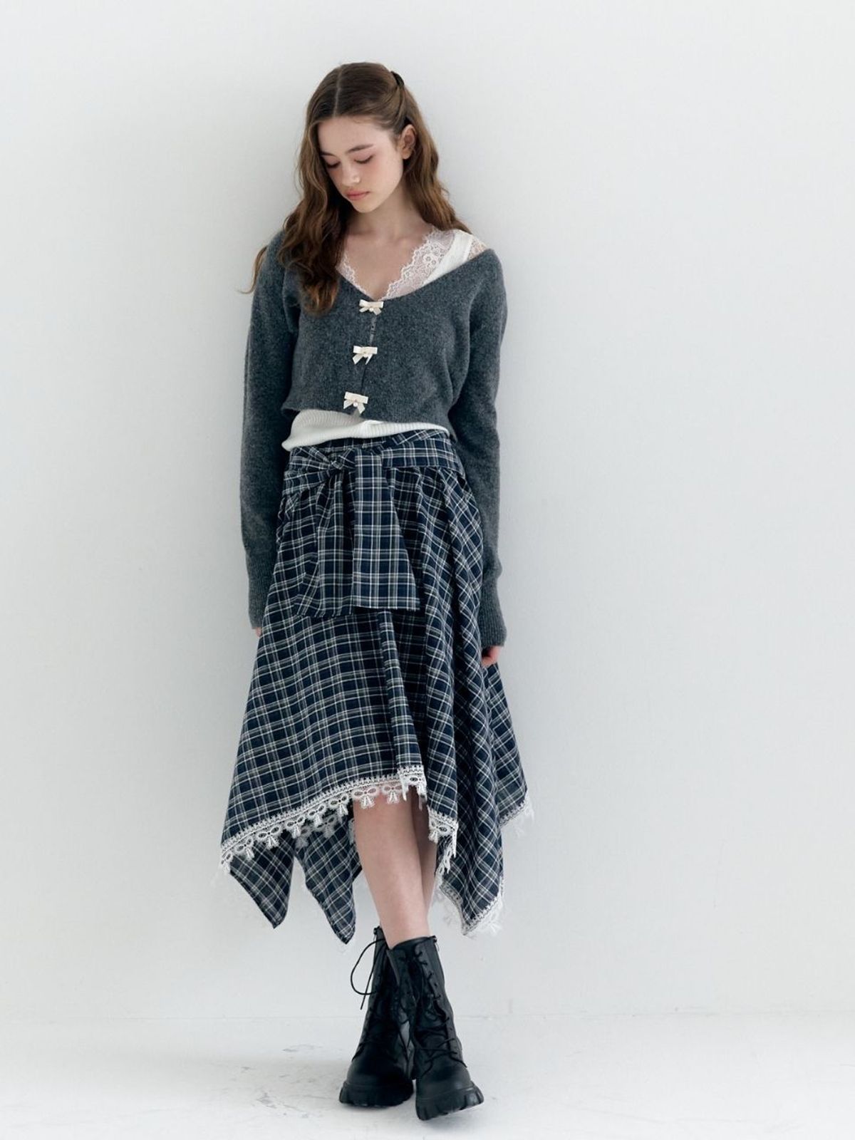 패브릭서울(FABRICSEOUL) lace check waist band skirt