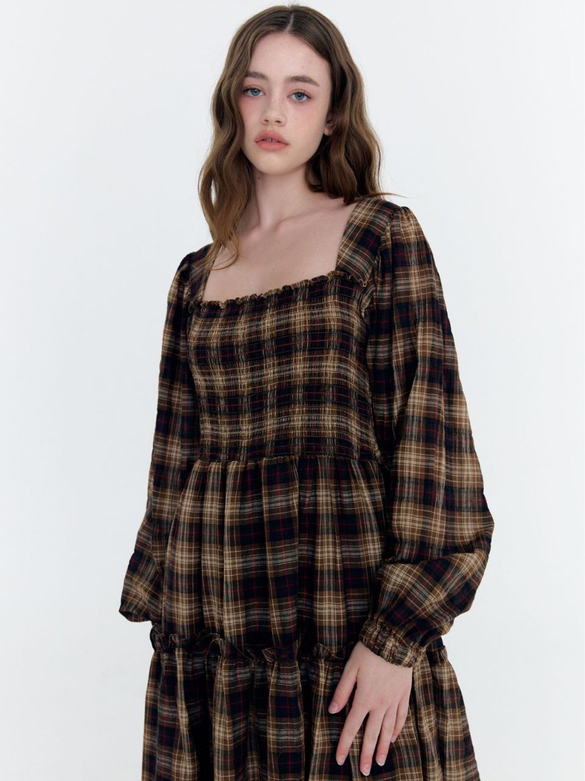 패브릭서울(FABRICSEOUL) check smocking frill cancan dress