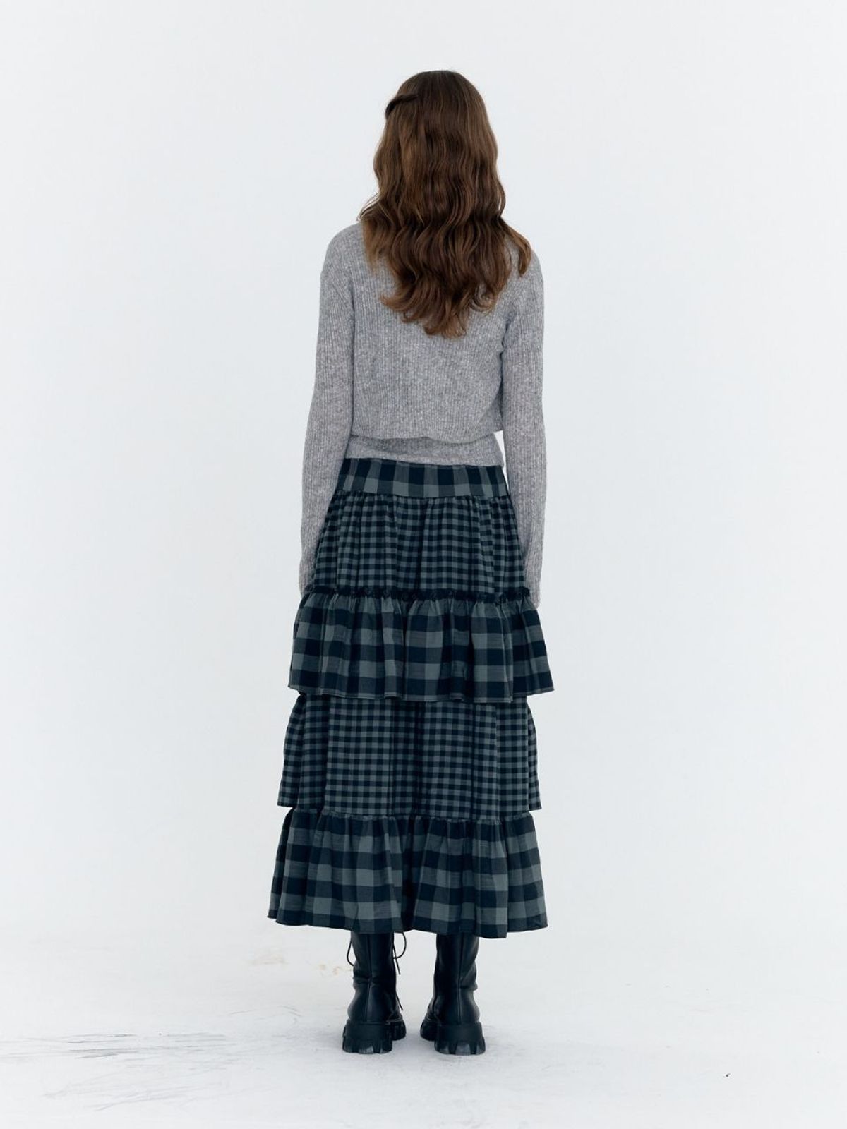 패브릭서울(FABRICSEOUL) check cancan shirring long skirt