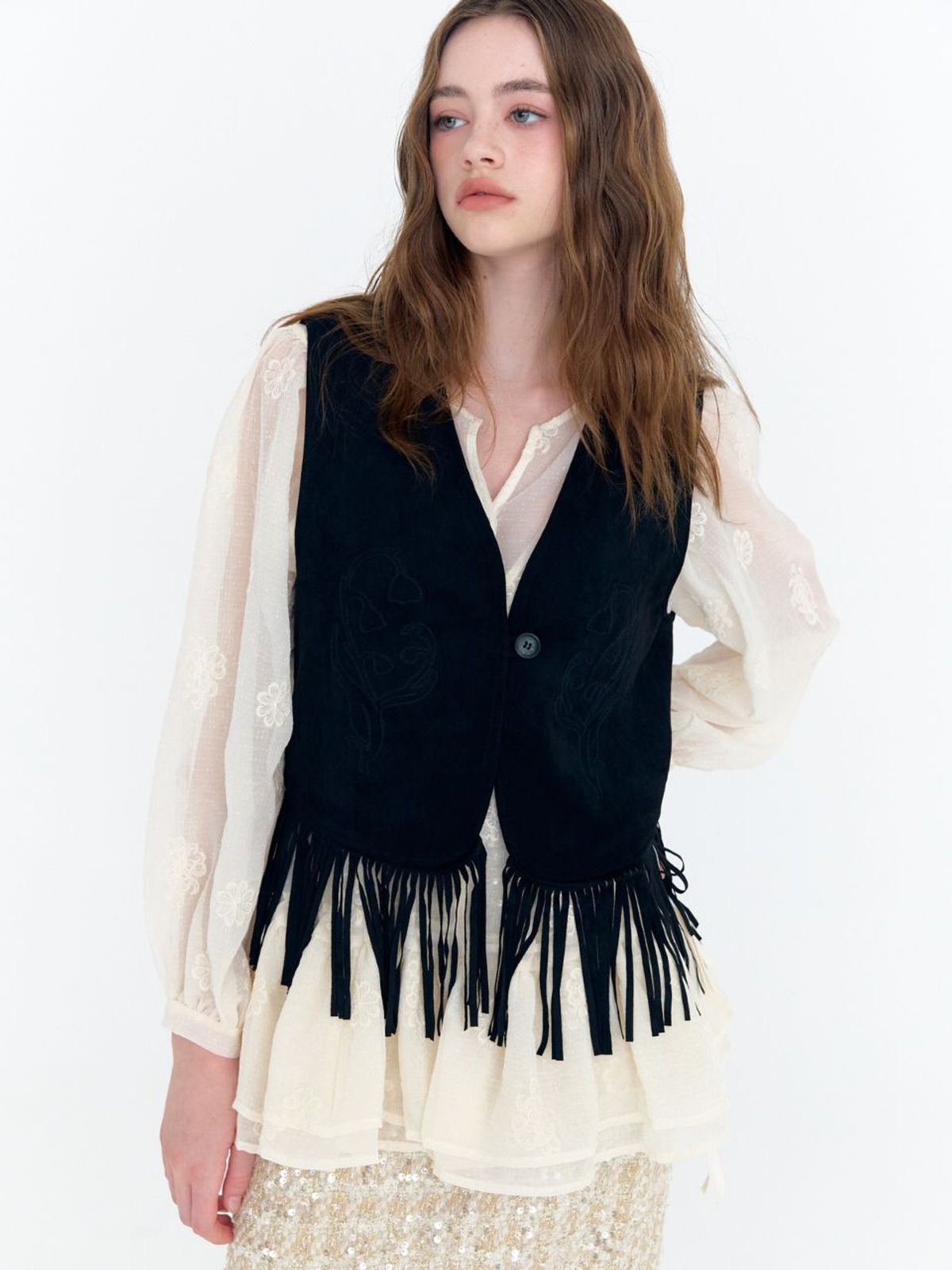 패브릭서울(FABRICSEOUL) embroidered faux suede vest