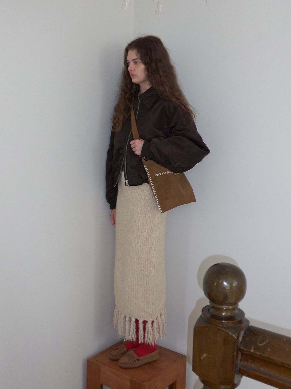 메종크렘(MAISON CREME) Fringe Knit Skirt _ Cream