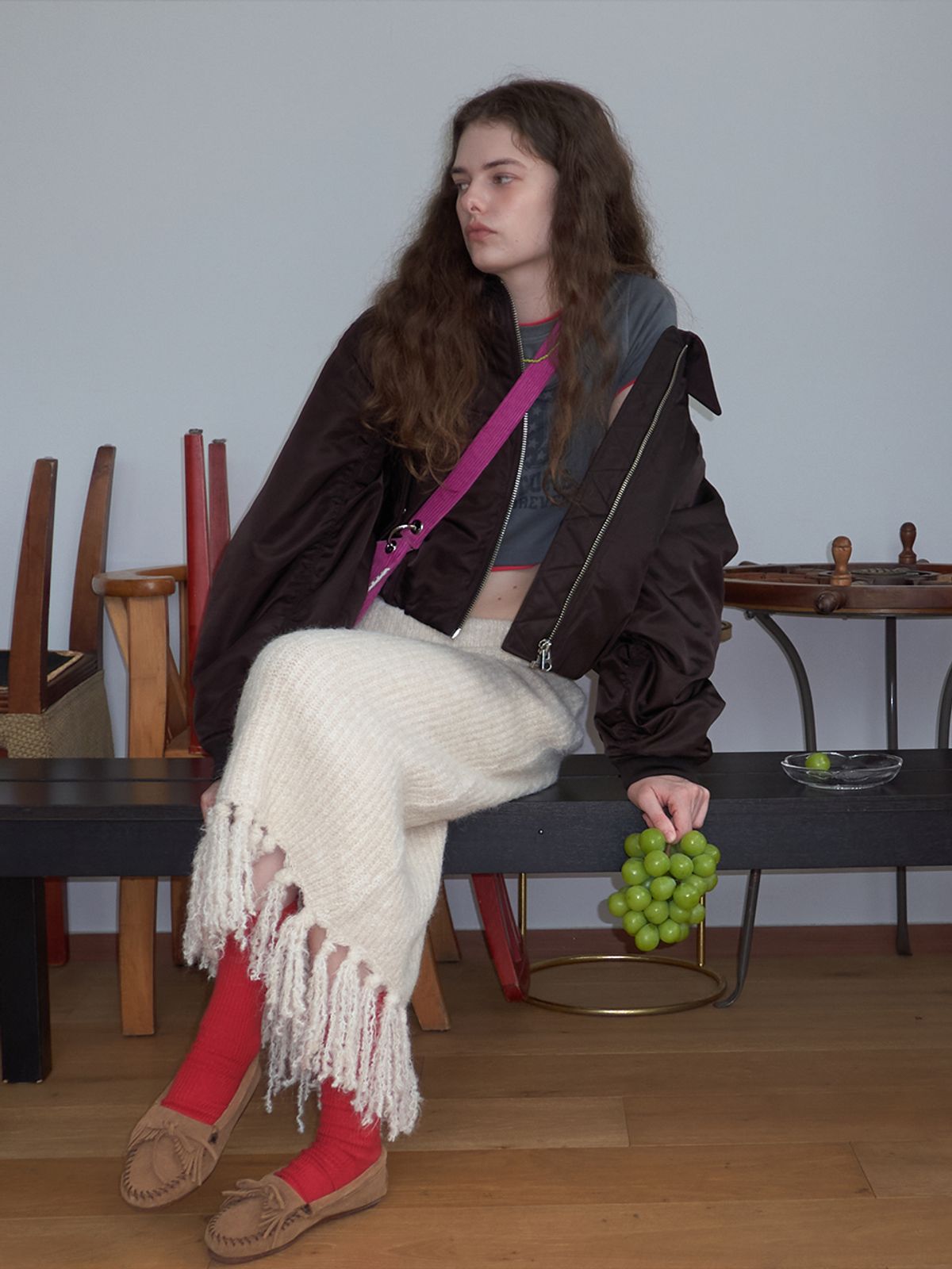 메종크렘(MAISON CREME) Fringe Knit Skirt _ Cream