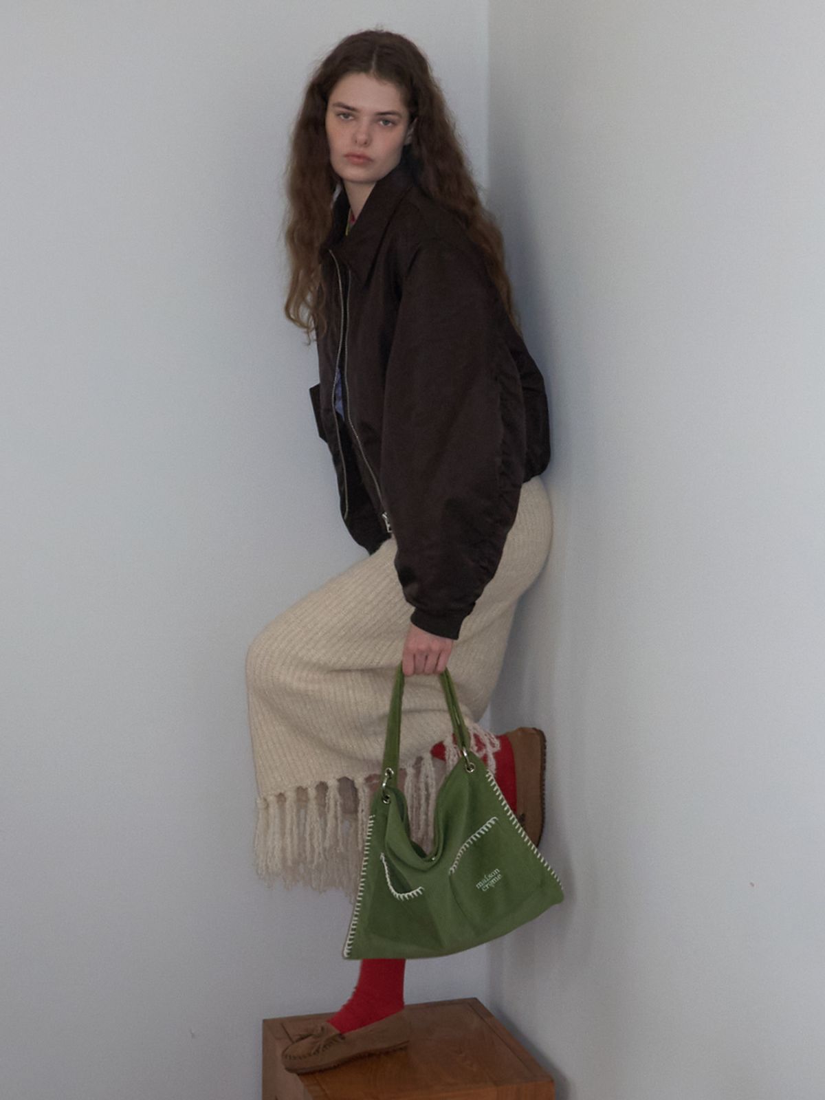 메종크렘(MAISON CREME) Grande Collage Bag _ Corduroy Matcha