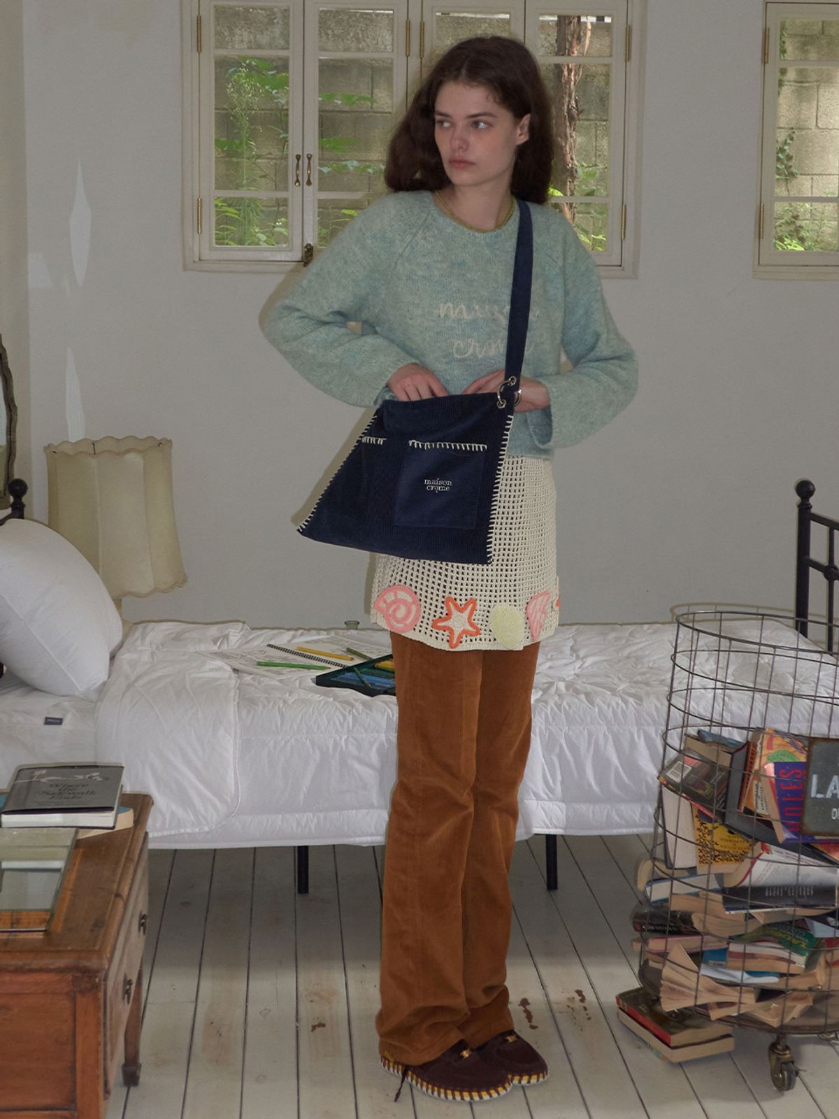 메종크렘(MAISON CREME) Grande Collage Bag _ Corduroy Navy