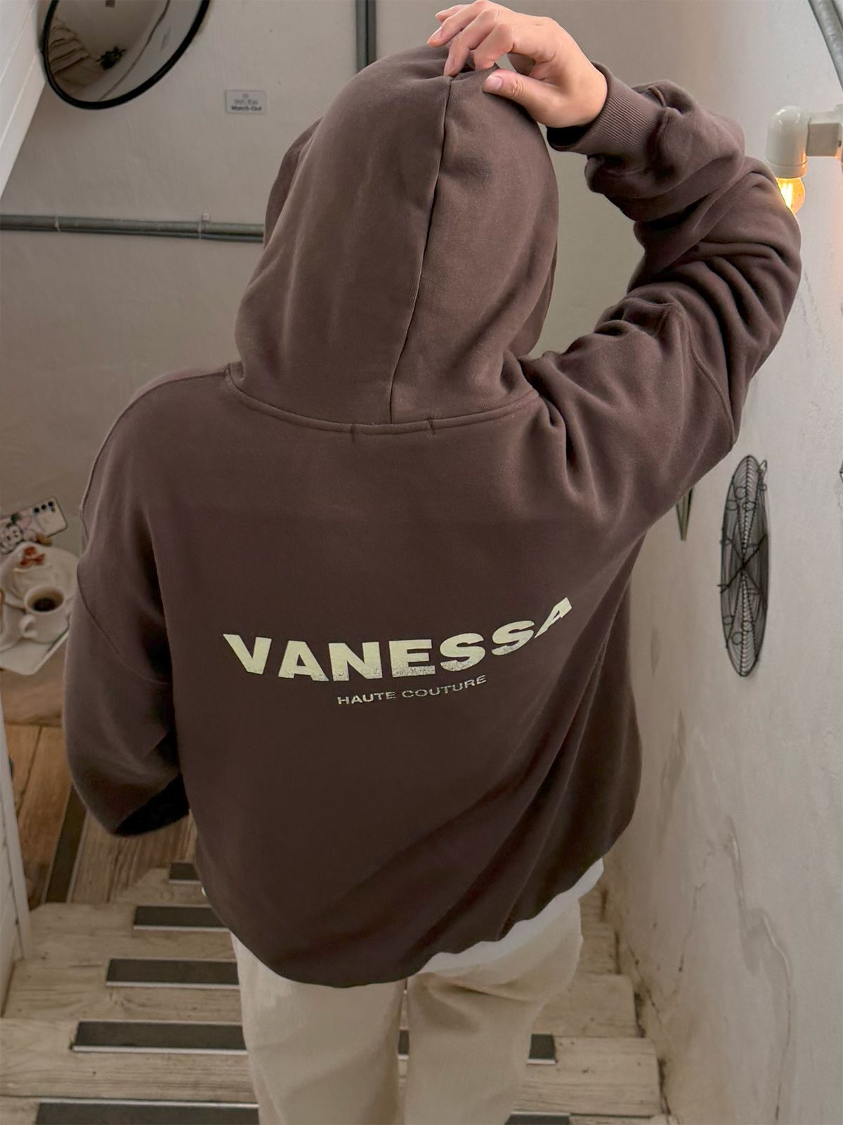 바네사(VANESSA) 820g VANESSA 빈티지 나염 후드티_브라운