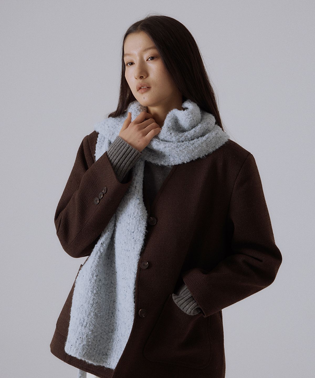 실른(SILN) Long cloud boucle knit muffler (GREY SPECKLE)